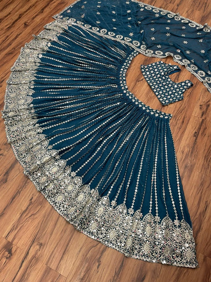 Dark rama georgette heavy sequence embroidered wedding lehenga choli