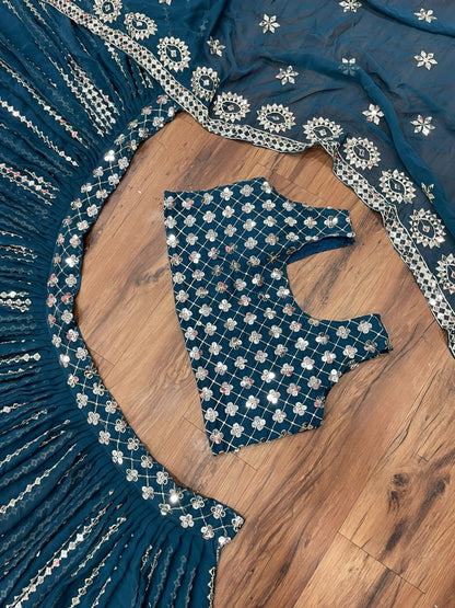 Dark rama georgette heavy sequence embroidered wedding lehenga choli