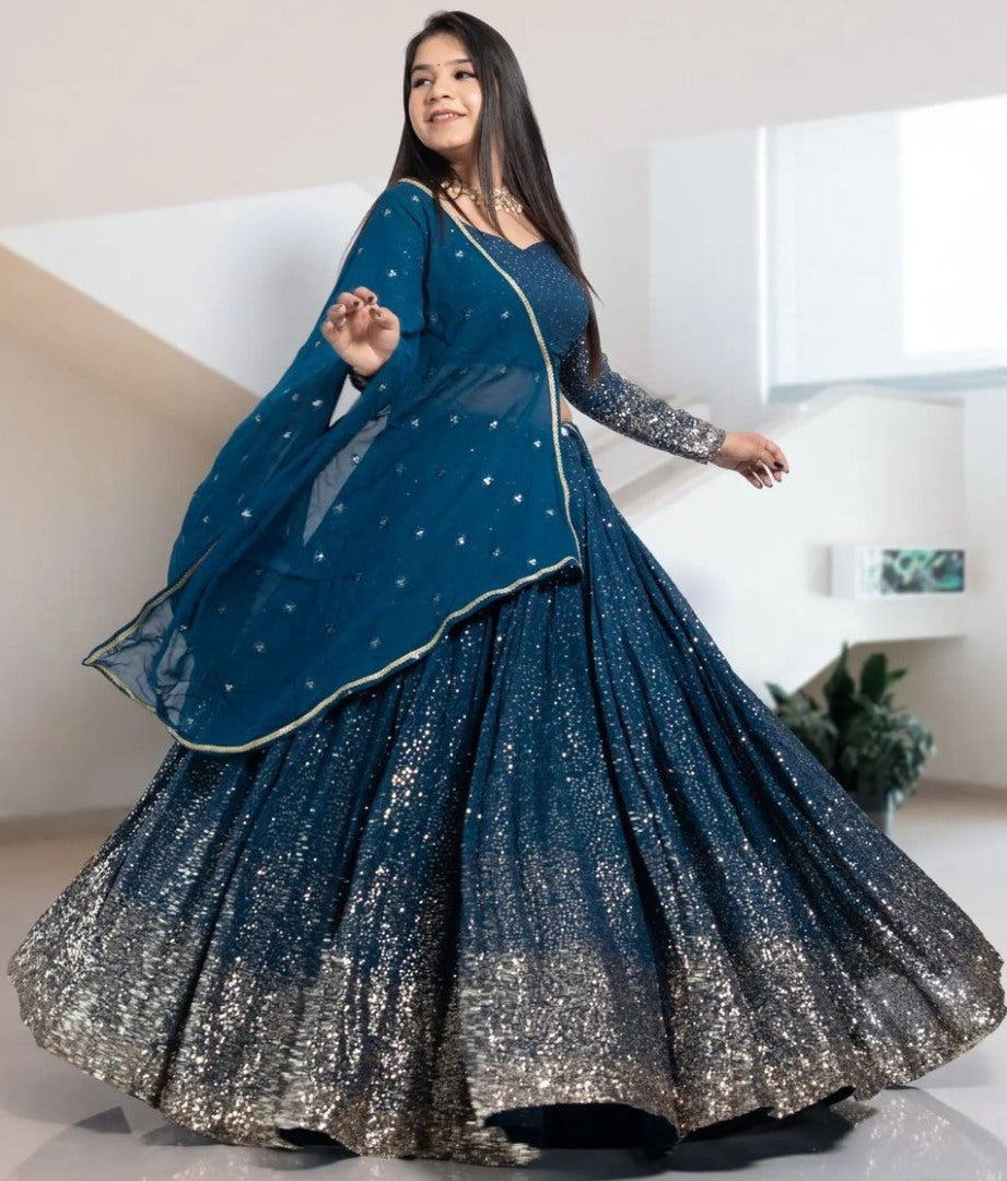 Dark rama georgette heavy sequence work wedding lehenga choli
