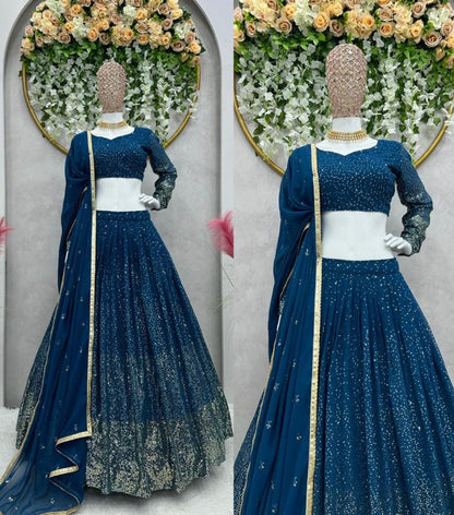 Dark rama georgette heavy sequence work wedding lehenga choli