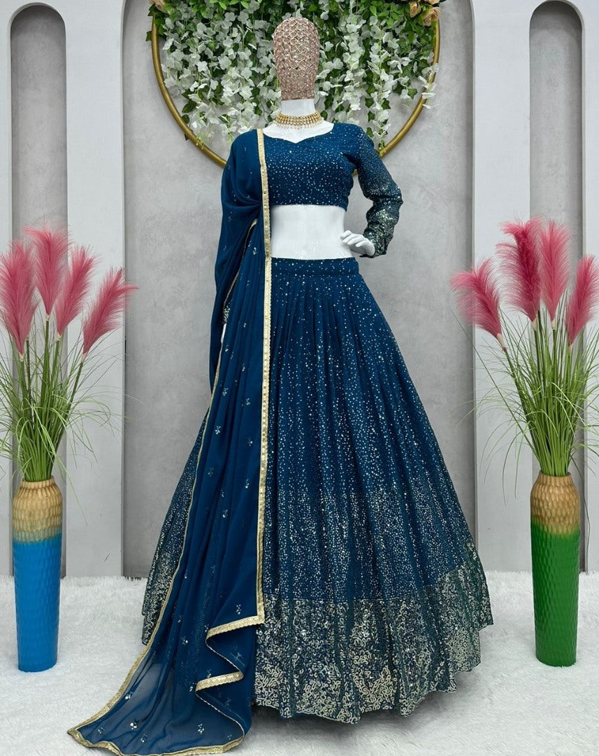 Dark rama georgette heavy sequence work wedding lehenga choli