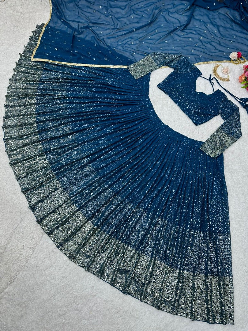 Dark rama georgette heavy sequence work wedding lehenga choli