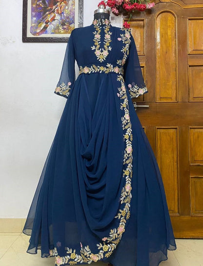 Dark rama georgette indowestern gown