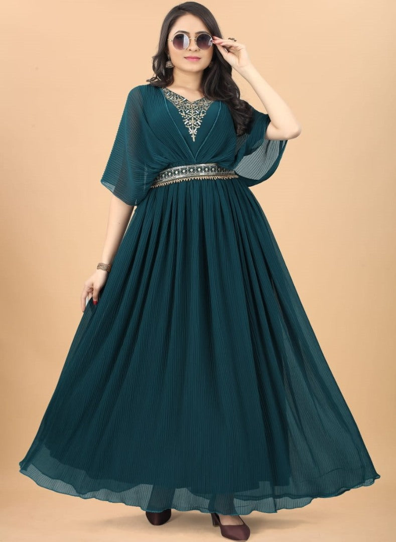 Dark rama georgette party wear gown