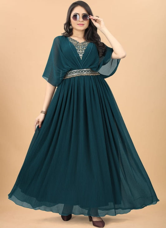 Dark rama georgette party wear gown