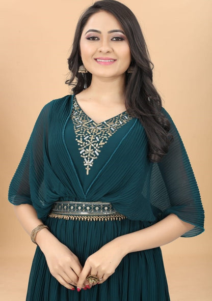 Dark rama georgette party wear gown