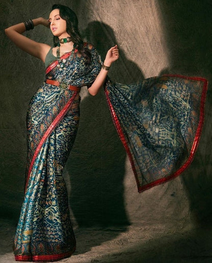 Dark rama paper silk digital printed saree