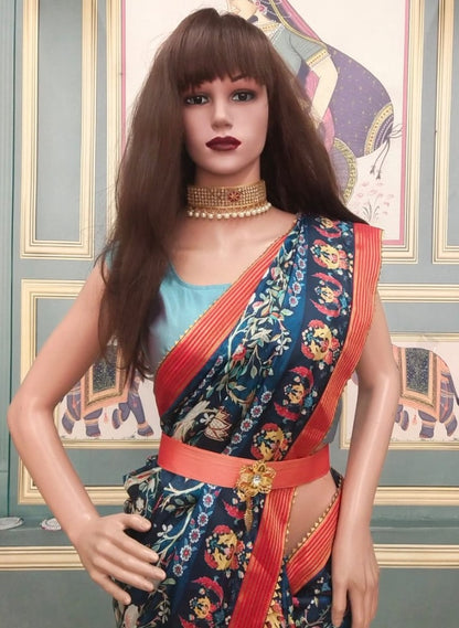 Dark rama paper silk digital printed saree