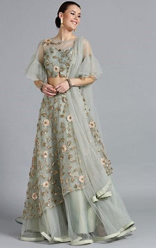 Dark sea green net embroidery lehenga choli