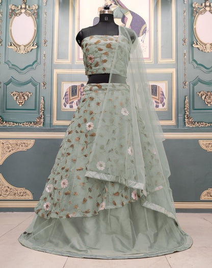 Dark sea green net embroidery lehenga choli