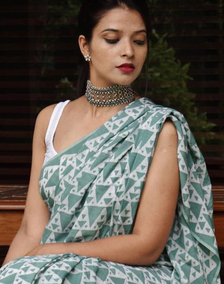 Dark sea green vichitra silk digital printed saree