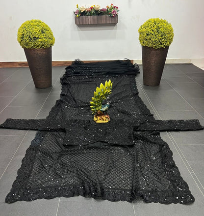 Deepika padukon black heavy sequence work party wear designer saree