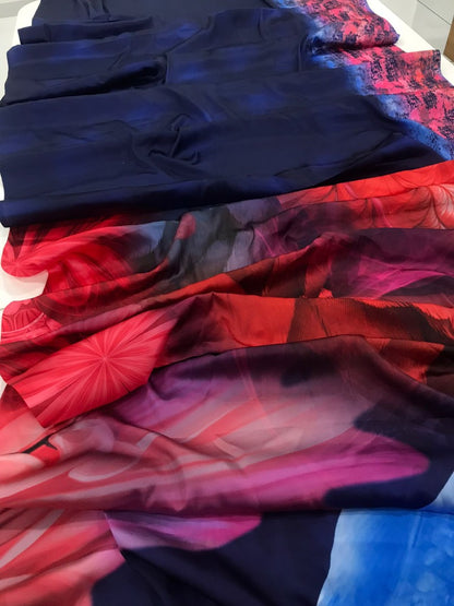 Deepika padukone multicolor printed japan satin designer saree