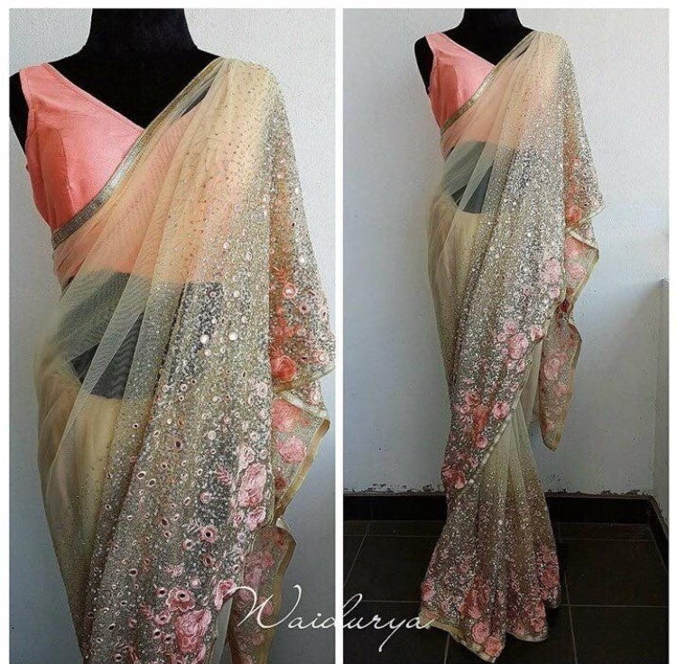 Design embroidered ceremonial saree