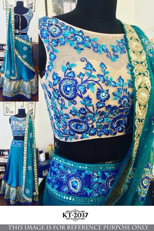 Designer beautiful embroidered blue wedding lehenga