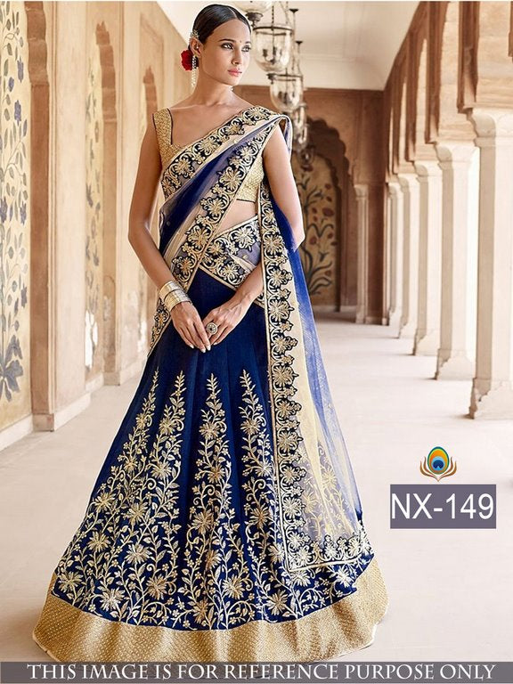 Designer beautiful heavy embroidered blue bridal lehenga