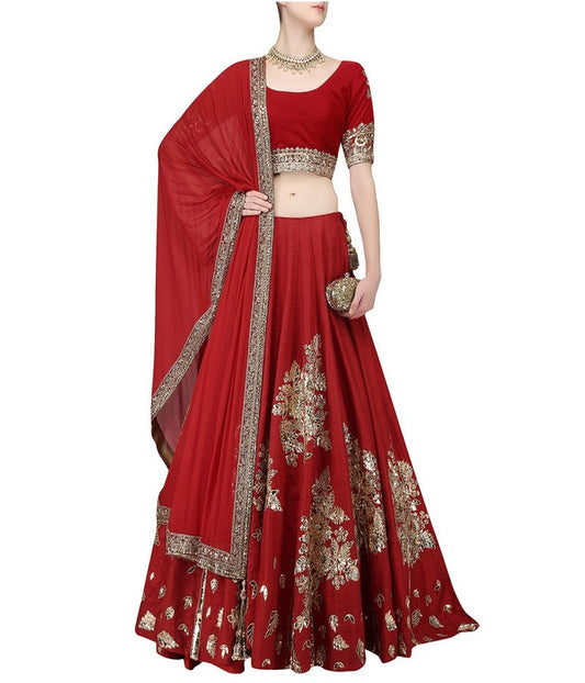 Designer beautiful heavy embroidered red wedding lehenga