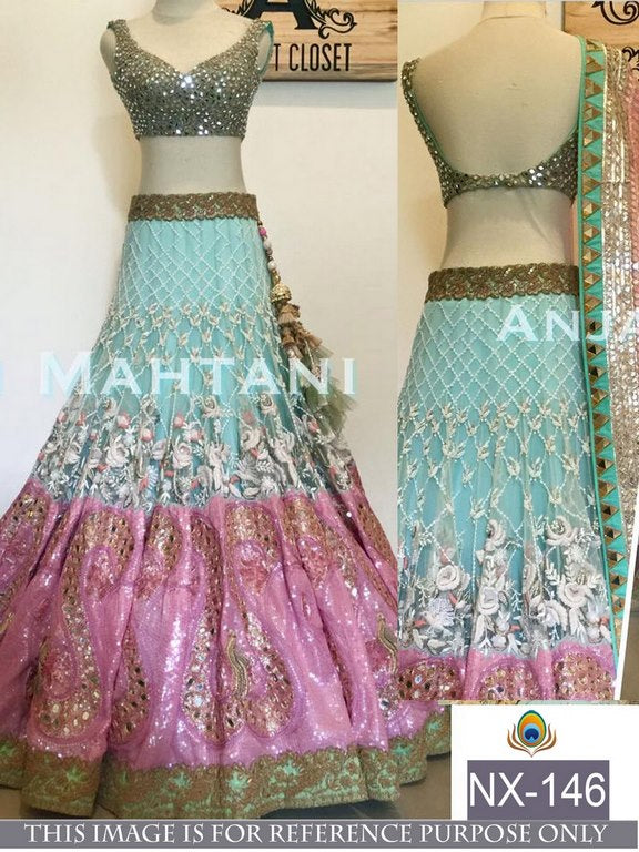 Designer beautiful rama and pink heavy embroidered wedding lehenga
