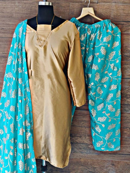 Designer beautiful soft satin plazzo suit with tassel dupatta