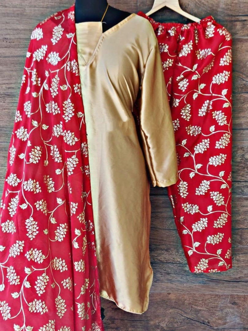 Designer beautiful soft satin plazzo suit with tassel dupatta