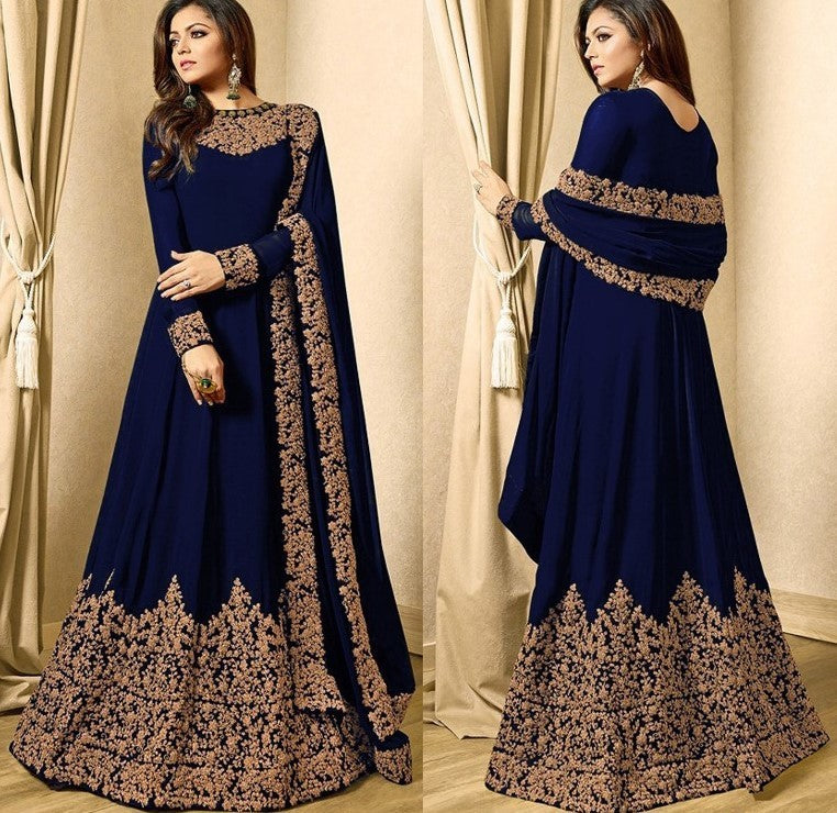Designer bemberg georgette heavy embroidered partywear anarkali gown