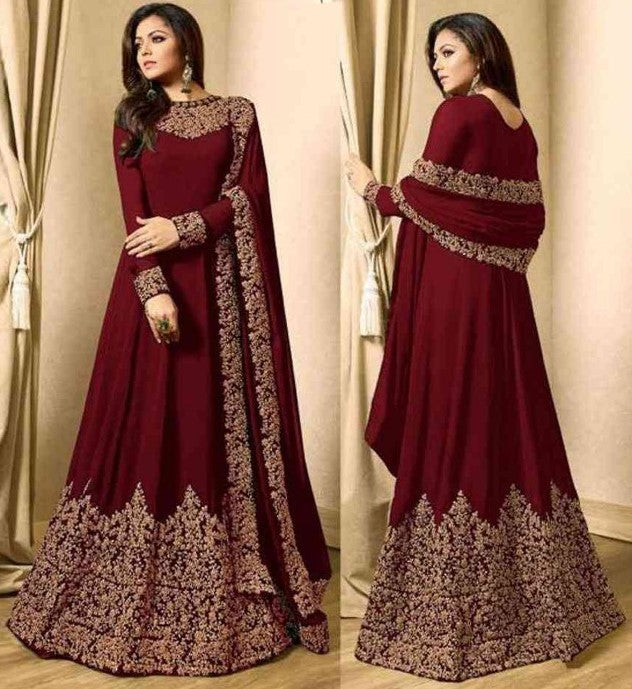 Designer bemberg georgette heavy embroidered partywear anarkali gown