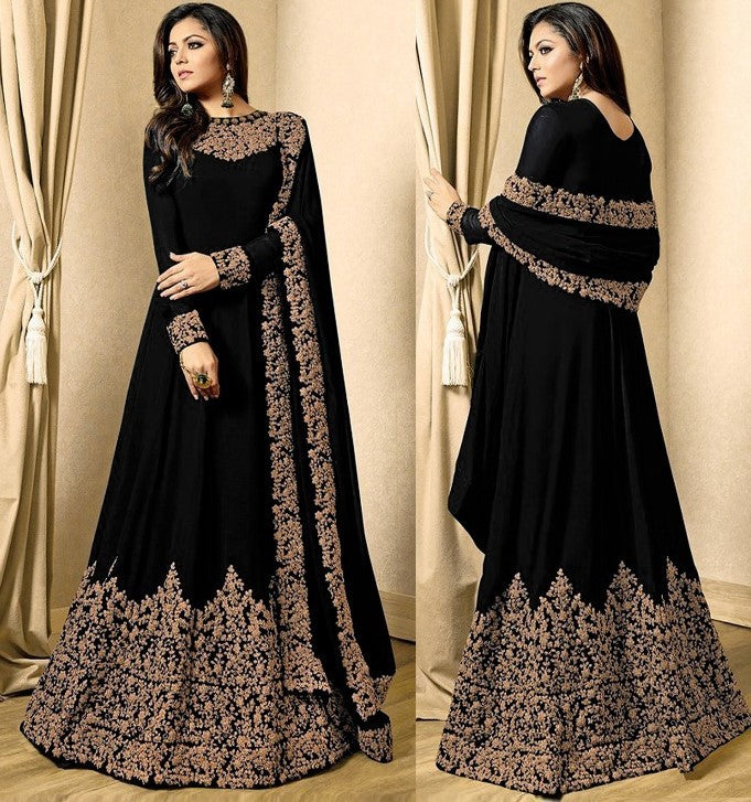 Designer bemberg georgette heavy embroidered partywear anarkali gown