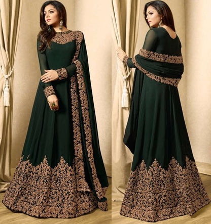 Designer bemberg georgette heavy embroidered partywear anarkali gown