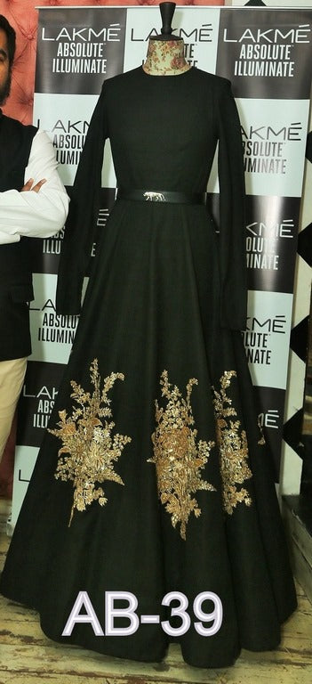 designer black embroidered party wear gown