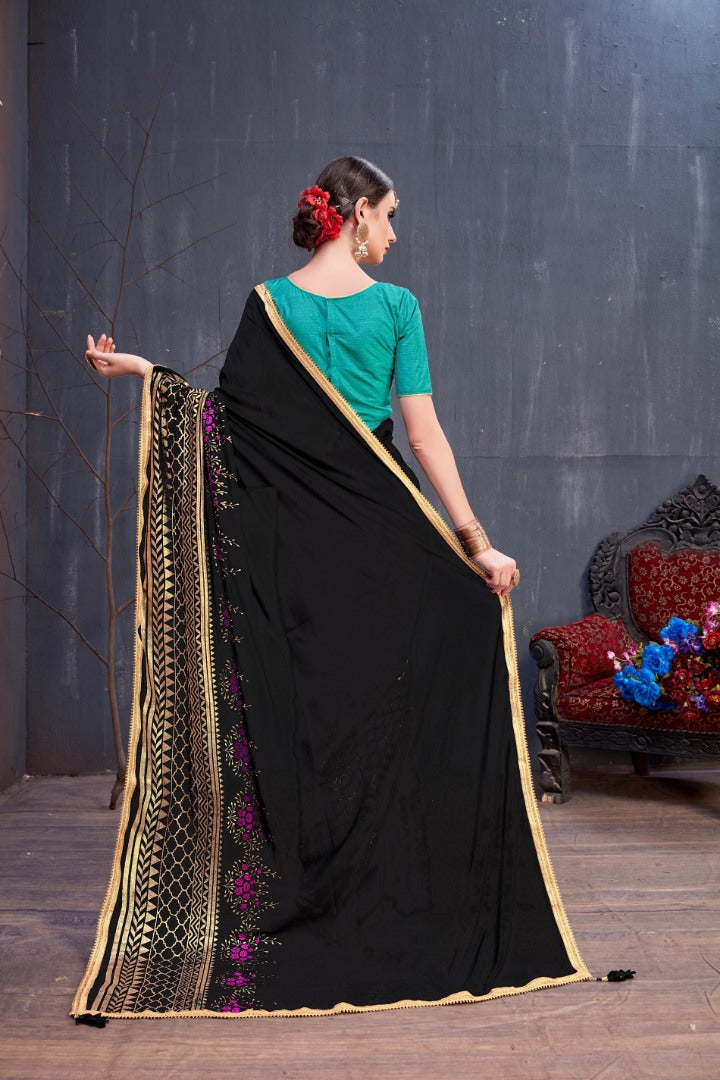 Designer black embroidered partywear saree