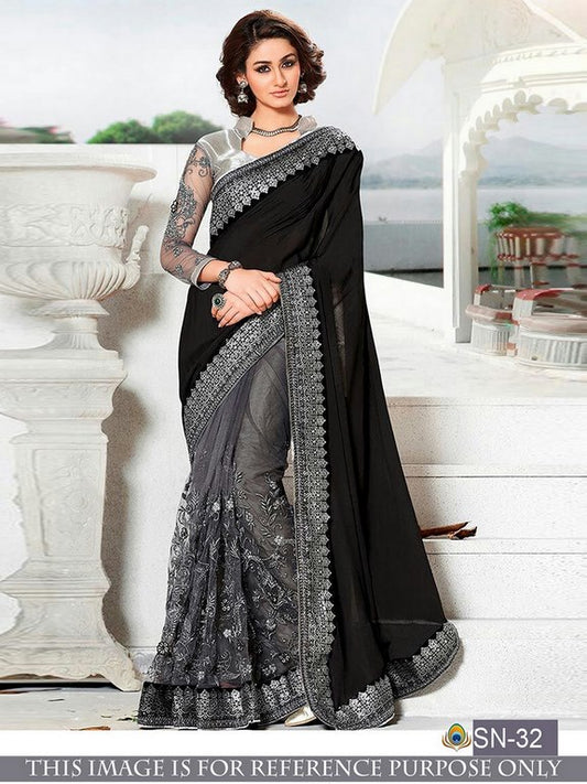 Designer black embroidered wedding saree