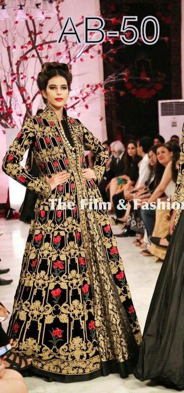 designer black heavy embroidered wedding Indo westurn Gown