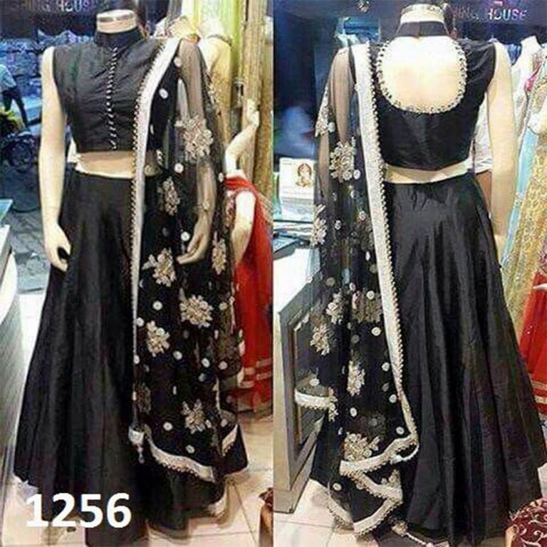 Designer black lehenga with heavy embroidered dupatta