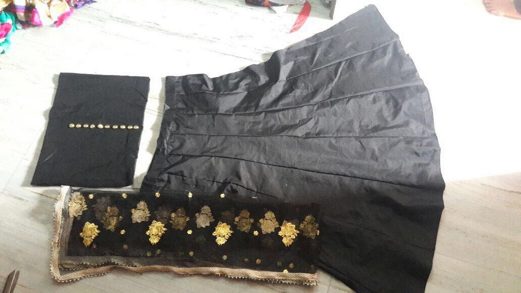 Designer black lehenga with heavy embroidered dupatta