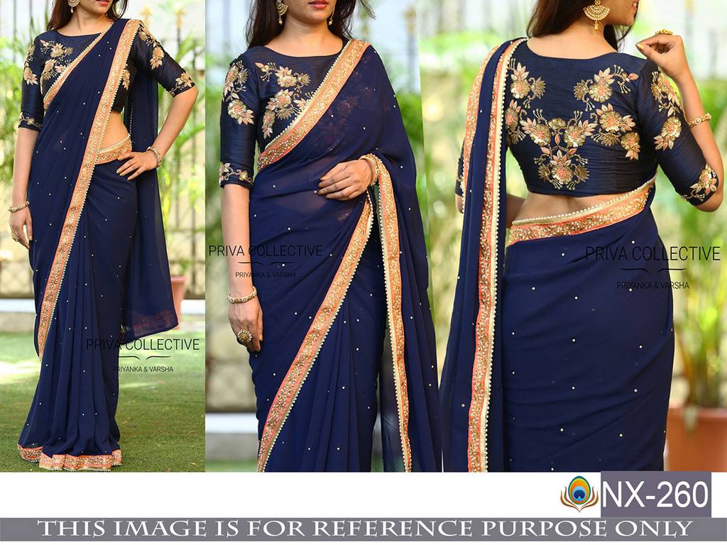 Designer Blue embroidered Ceremonial Saree