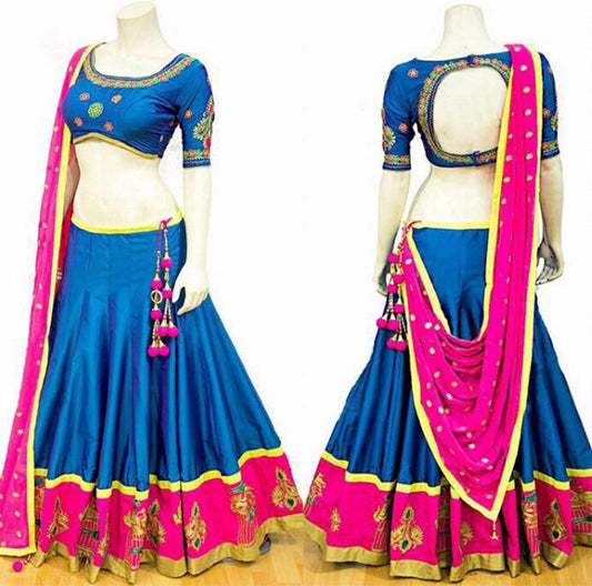Designer Blue Embroidered Wedding lehenga