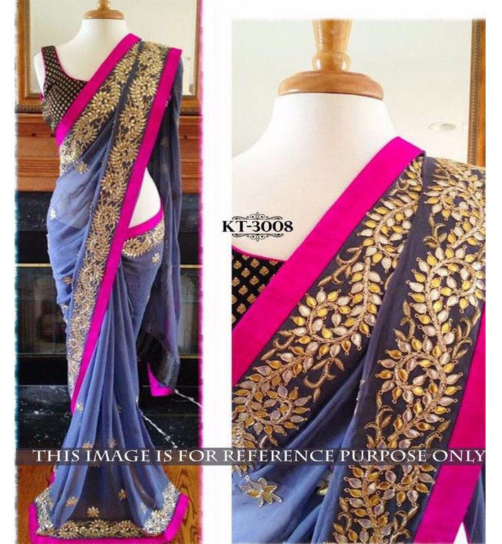 Designer blue embroidered wedding saree