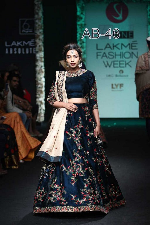 designer blue heavy embroidered wedding lehenga