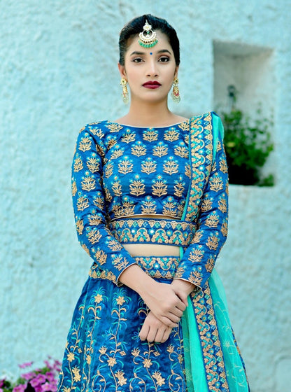 Designer blue silk heavy embroidered designer bridal wedding lehenga choli
