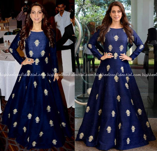 designer bollywood style blue embroidered ceremonial Gown