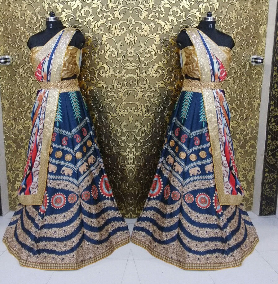 designer bollywood style blue embroidered Wedding lehenga