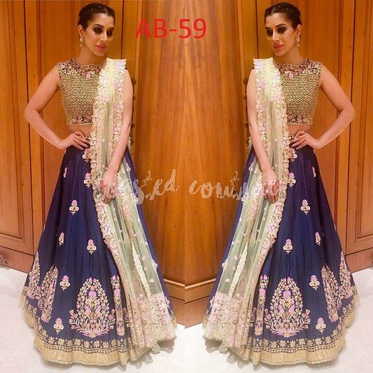 designer bollywood style embroidered blue Wedding lehenga