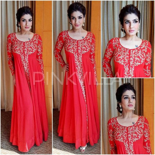 designer bollywood style red embroidered fabulous Part wear Gown