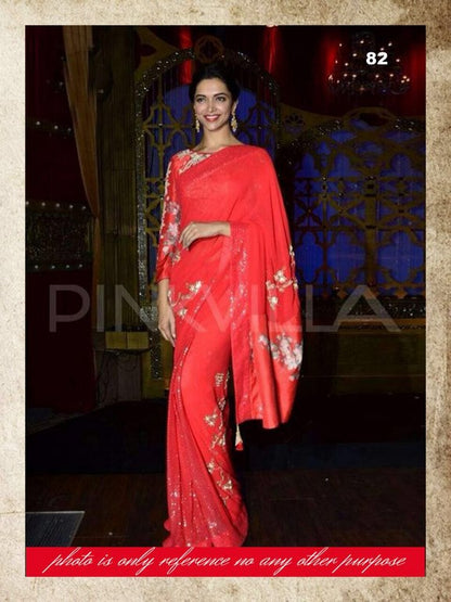 Designer bollywood style red embroidered saree