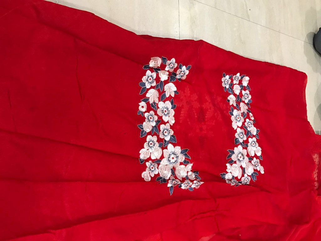 Designer bollywood style red embroidered saree