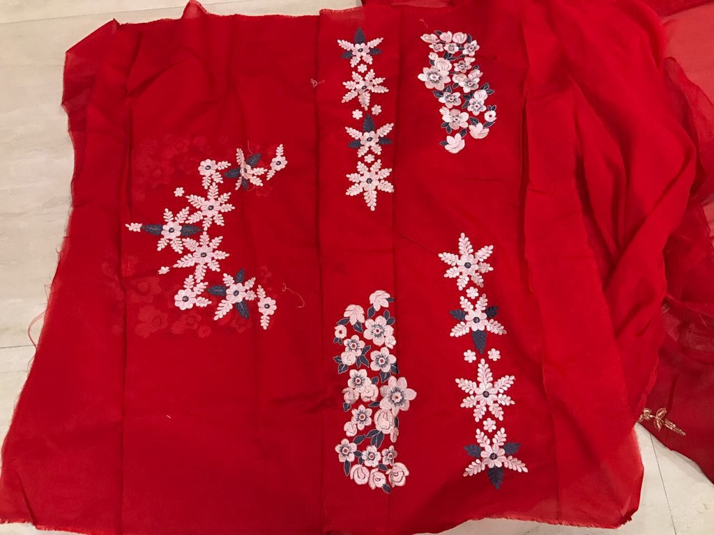 Designer bollywood style red embroidered saree