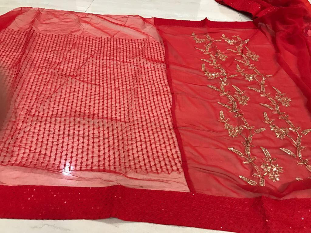 Designer bollywood style red embroidered saree