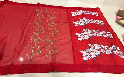 Designer bollywood style red embroidered saree