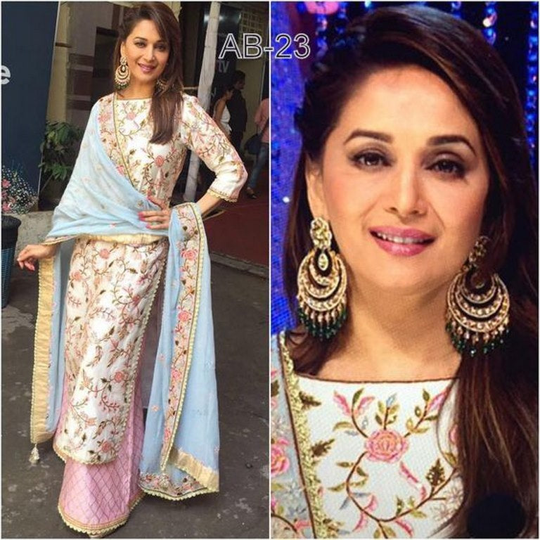 Designer bollywood style white embroidered suit