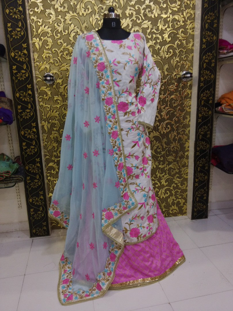 Designer bollywood style white embroidered suit